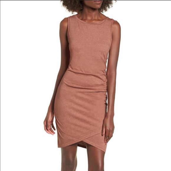 Nordstrom Leith Sleeveless Ruched Bodycon Mini Tank Dress Medium Orange Cocktail - Picture 1 of 8